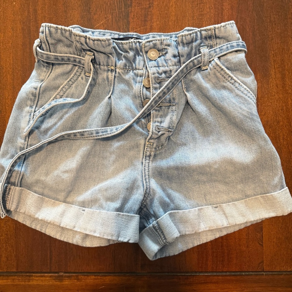Light Blue Denim Paperbag Waist Shorts